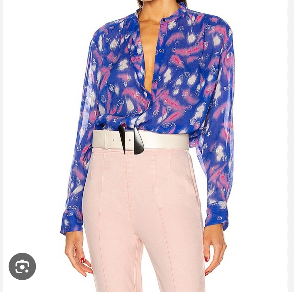 Isabel Marant Daws silk top button down blouse 38 print with metallic thread